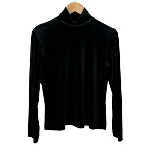 Vintage Talbots Velour Turtleneck Shirt Womens S/M Black Long Sleeve Mock EUC